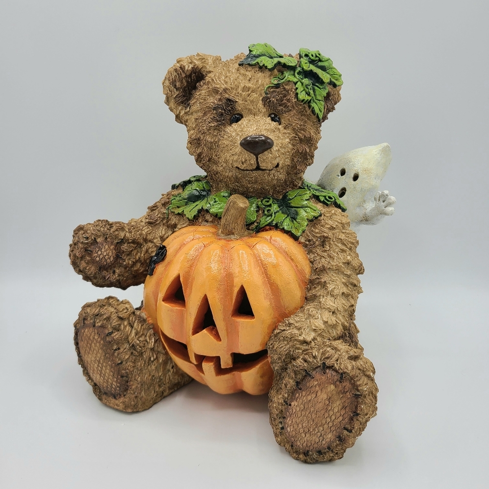 Pacific Rim Vintage Resin Halloween Bear Ghost Jack-o-Lantern Pumpkin